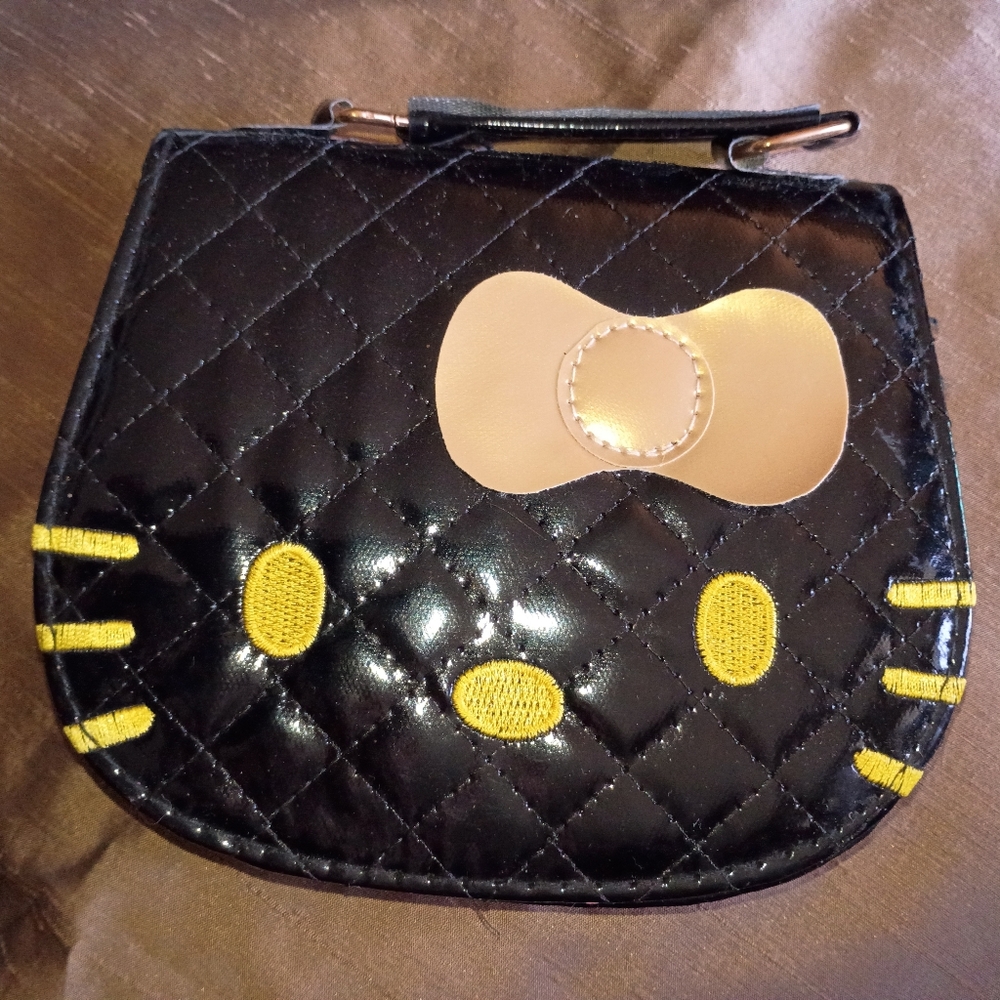 NEW Hello Kitty Black Faux Patent Leather Quilted Bag